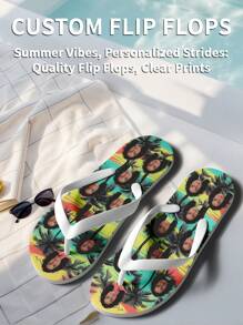 Customized 3D Printed Men Non-Slip Durable Lightweight Flip Flops, Couples Slippers Suitable For Indoor & Outdoor, Garden Wear - White - View 3