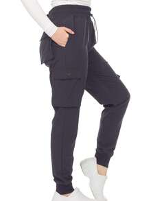Women's Cargo Scrub Jogger Pants – 4-Way Stretch, Elastic Waist, Multiple Utility Pockets, Wrinkle-Resistant, Workwear For Nurses & Healthcare Professionals - PEWTER - View 4