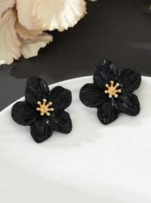 1 Pair Elegant Multicolor Dopamine Flower Shaped Stud Earrings For Women, Wedding Gift - Black - View 3