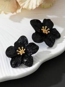 1 Pair Elegant Multicolor Dopamine Flower Shaped Stud Earrings For Women, Wedding Gift - Black - View 4