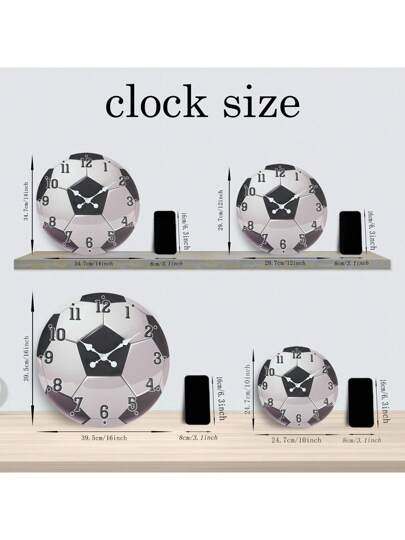 Sports Themed Wooden ative Wand Klok Set, Silent Quartz Living Room, Bedroom, Center, Friends, 10in, 12in, 14in, 16in (No Battery Included),Home ,Room Birthday Graduation Bedroom Dormitory Back To School view 3