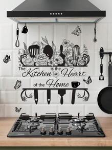1pc New Creative Kitchen Utensils Sticker, Removable Wall Sticker For Restaurant, Kitchen And Home Decoration, Stickers, Wall Decal, Vinyl Decal For Home Decorations, Spring Decoration Items Refresh Your Home, Festival Decoration Stickers Gifts Birthday Graduation Kitchen Decor - Black and White - View 11