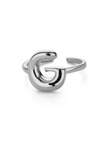 1pc 26 Letter Thick Band Ring, Unisex Smooth Stainless Steel Letter Ring, European & American Style Finger Jewelry Accessory - Silver - View 12