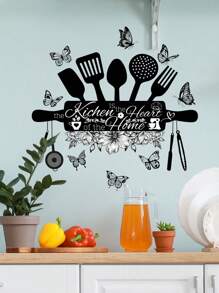 1pc New Creative Kitchen Utensils Sticker, Removable Wall Sticker For Restaurant, Kitchen And Home Decoration, Stickers, Wall Decal, Vinyl Decal For Home Decorations, Spring Decoration Items Refresh Your Home, Festival Decoration Stickers Gifts Birthday Graduation Kitchen Decor - Black and White - View 7