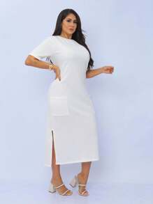 Midi Sweatshirt Dress With Front Pockets - Stylish And Modern | Fashion 2024 - 白色 - 查看 6