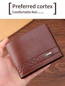  1pc Men's Classic Business & Casual Solid Color Retro Short Wallet With Card Slot For Driving License,Wallet For Men,Valentine's Day Gift - Brown - View 4