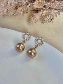 Elegant And Beautiful Pearl Earring With Zirconia Semi-Jewelry Line / Delicate Women's Earring - 金色 - 查看 5
