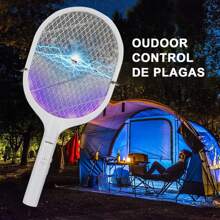 raqueta eliminadora de moscas y mosquitos, recargable con usb , raqueta de toques , repelente de mosquitos electrica - Blanco - Ver 6