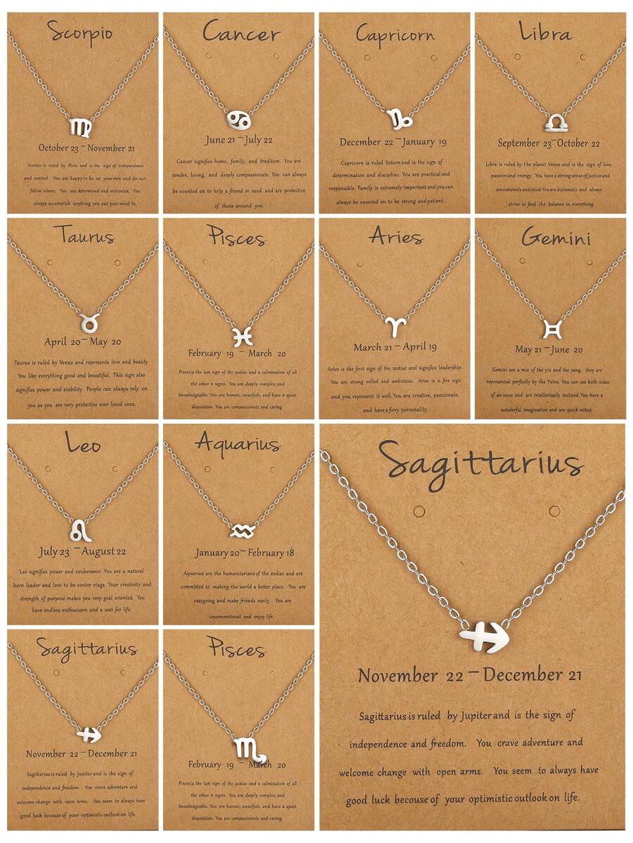 1pc Simple Fashionable Constellation Horoscope Zodiac Sign Pendant Necklace For Women For Daily Wear - Silver - View 1
