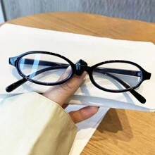 1pc Y2K Oval Black Eyeglasses Frame For Women Retro Small Decorative Glasses - Black - View 3