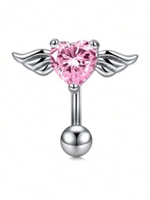 CIZME 1PC Belly Button Ring Dangle Navel Belly Piercing Jewelry Cute Pink CZ Heart Bow Flower Navel Belly Rings For Women 14G Silver Stainless Steel Dainty Dangly Dangling Belly Button Piercing - Pink - View 18