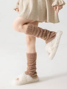 1 Đôi tất chân bằng vải nhung ấm áp cho bé gái, tất mềm mại thoáng khí và thoải mái cho mùa thu đông, tất lông cho trẻ em - Màu Khaki - Xem 10