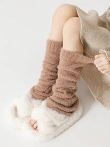 1 Đôi tất chân bằng vải nhung ấm áp cho bé gái, tất mềm mại thoáng khí và thoải mái cho mùa thu đông, tất lông cho trẻ em - Màu Khaki - Xem 3