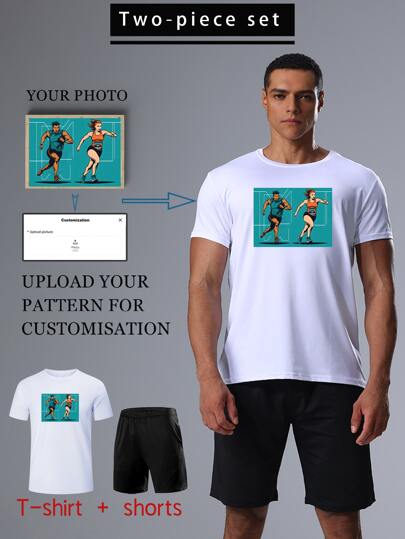 [Personalizado] Conjunto deportivo de estilo novio para hombres, sube una imagen para el chándal personalizado de estilo novio para hombres, equipo de entrenamiento, atuendo casual, memorial de equipo, reunión familiar, camiseta y pantalones cortos transpirables, ligeros y de secado rápido