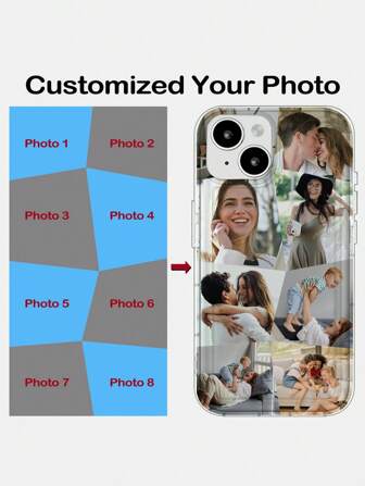 1個 カスタマイズされた8画像コラージュ透明衝撃吸収エアクッションスマホケース、iPhone 17 Air 16 15 14 13 12 11 Pro Max、Galaxy S25 24 23 Ultra FE A55 54 35対応、スタイリッシュ、カラフル、ヴィンテージ、キュート、コンパクト、面白い、カスタム、パーソナライズ、ユニーク、カスタマイズ、彼への理想的なギフト、彼女、ボーイフレンド、ガールフレンド、家族、友人、祖父母、カップルへの理想的なギフト、記念日、誕生日に。