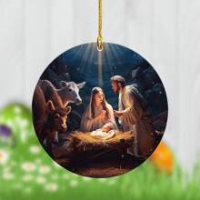 1 đồ trang trí máng cỏ bằng acrylic phẳng hình Chúa giáng sinh, đồ trang trí ngày lễ cho gia đình, văn phòng, xe hơi, ba lô, đồ lưu niệm của người theo đạo Thiên chúa - A01-01-16 - Xem 1