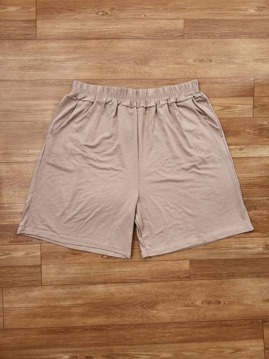 Plus Size Shorts With Elastic Waistband And Front Pockets – Viscolycra Colors - Màu be - Xem 1