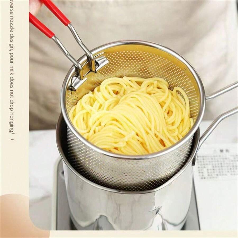 304 Stainless Steel Deep Fryer, With Fry Basket And Pasta Strainer