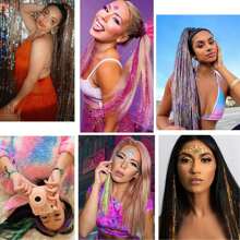 6pcs Shiny Hair Clips, 23.6 Inch Sequin Hair Extensions Clips, Heat Resistant Glitter Hair Accessories, For Women (Red) - Red - View 7