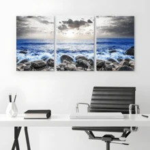 3pcs Natural Scenery Wall Painting Ocean Coast Scenery Painting Black And White Blueprint Canvas Painting Home Wall Decoration For Living Room Bedroom Bathroom - màu sắc - Xem 6