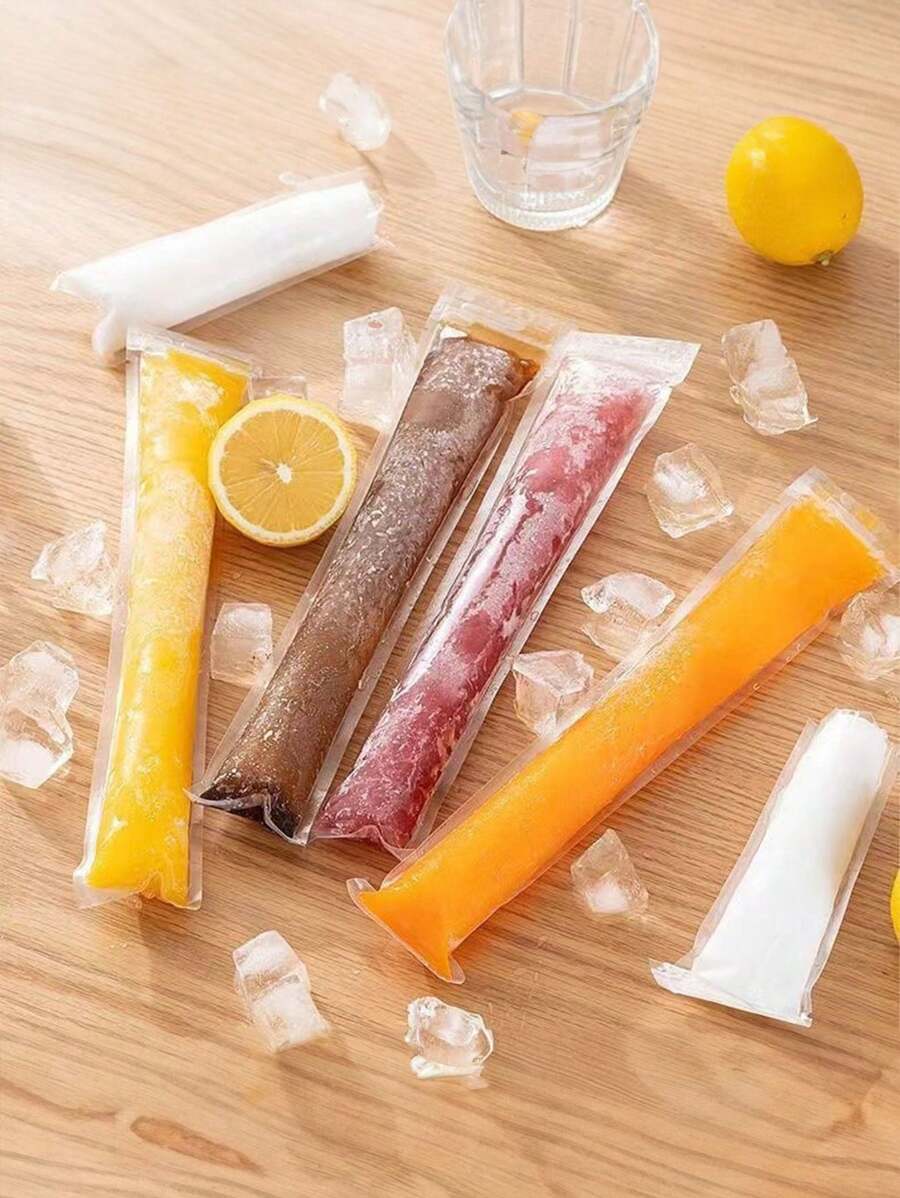 1套15/20/25/30/40件长冰淇淋袋适用于蔬菜汁、果汁、果泥冰淇淋、水果冰袋,耐低温密封DIY冰淇淋袋食品包装袋 - 透明 - 查看 1