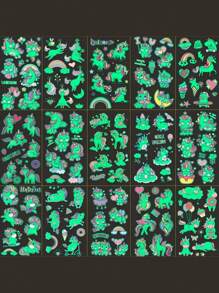 STARTTOOS 15 件装独角兽夜光临时纹身贴纸，适合男孩和女孩，可爱又有趣，防水假夜光纹身贴纸，生日礼物和派对装饰