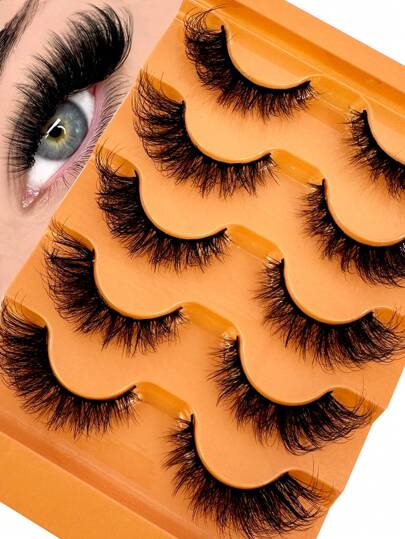 5 pares de nuevas pestañas postizas de visón 3D con efecto de ojo de gato, curvadas, con alas, naturales y realistas, con extremos desordenados que alargan y engrosecen los ojos, suaves y falsas