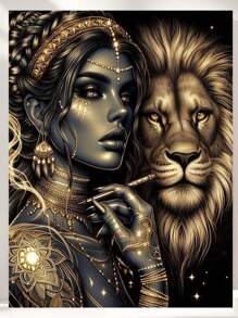 Gold Woman And Lion Diy Diamond Painting New 2025 Diamond Mosaic Kits For Adults,5D Diamond Art Kits With Full Round Diamond,Home Wall Decor Christmas Gift - Multicolor - View 2
