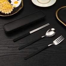 Thép không gỉ Hàn Quốc Bộ dao kéo , 2 Miếng Cái thìa Đũa Bộ Hoặc 3pcs Cái thìa Bộ Đối với Sinh viên , Với Có thể mang đi Hộp trữ , In A Qủa tặng Bộ Là , Gương Đánh bóng , Một miếng Đúc , Và Dễ Đến Lau sạch Với Thép không gỉ Chất liệu Và Nhiều Chế tạo Của Thép không gỉ 304 , Là Thuận tiện Và Thực tế Đến - Bạch kim - Xem 2