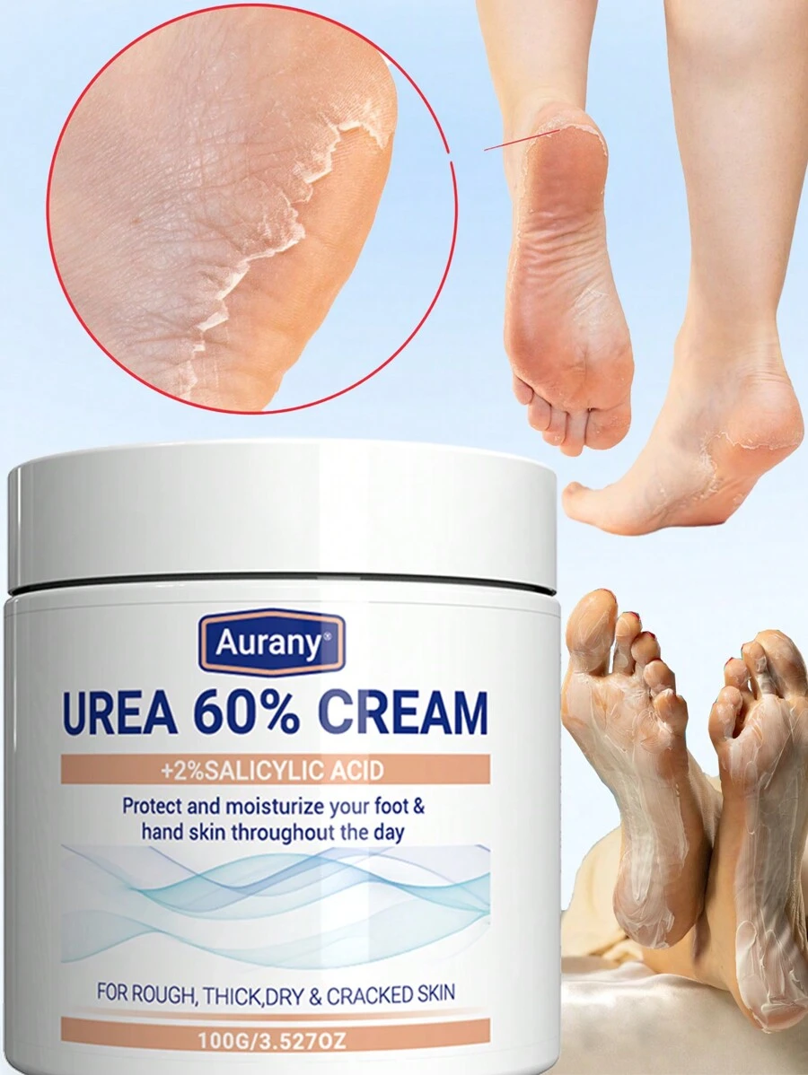 AURANY 60% 足部尿素霜 + 2% 水杨酸，尿素霜，温和而强力地磨擦足部皮肤，尿素足霜适用于粗糙、厚实、干燥、皲裂的皮肤，软化和滋润足部皮肤——100 克/3.527 盎司。 - 白色 - 查看 1