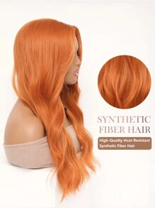 橙色长卷发假发，迷人女士中分波浪假发，采用耐热合成纤维制成，适合日常派对、角色扮演、万圣节装扮，24英寸 - 橘色 - 查看 7