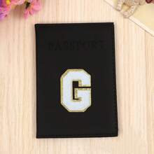 Chic Personalized Passport Holder For Women & Teens - Initial PU Leather Wallet With 26 Letter Patches, Stylish Travel Card Case, Perfect Unique Gift For Her, Enhance Your Jetset Style Travel Essentials School Back To School School Supplies Holiday Holiday Essentials Vacation Accessories Passport Cover - Black - View 30