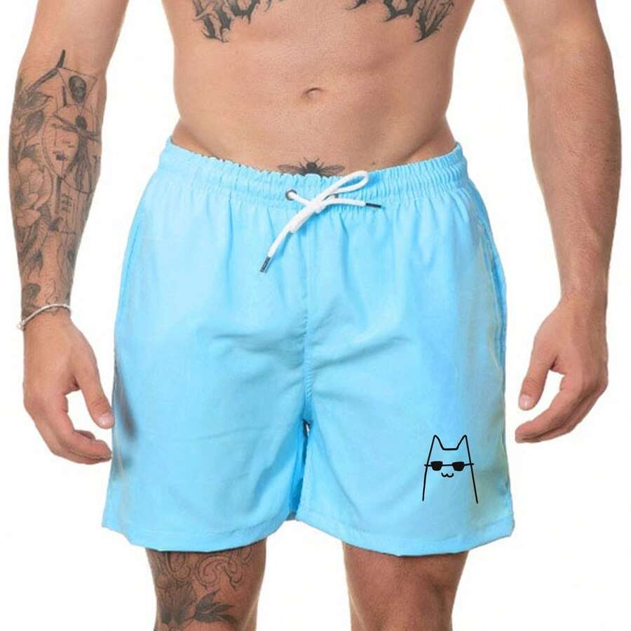 Men's Beach Shorts With Printed Mauricinho Super New On - 淺藍色 - 查看 1