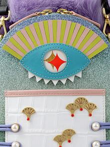 Little Monster Leather Backpack Daily Bag Fashion Compact Shoulder Bag Cute Decor With Furry Hair And Feet,Purple - Purple - View 6