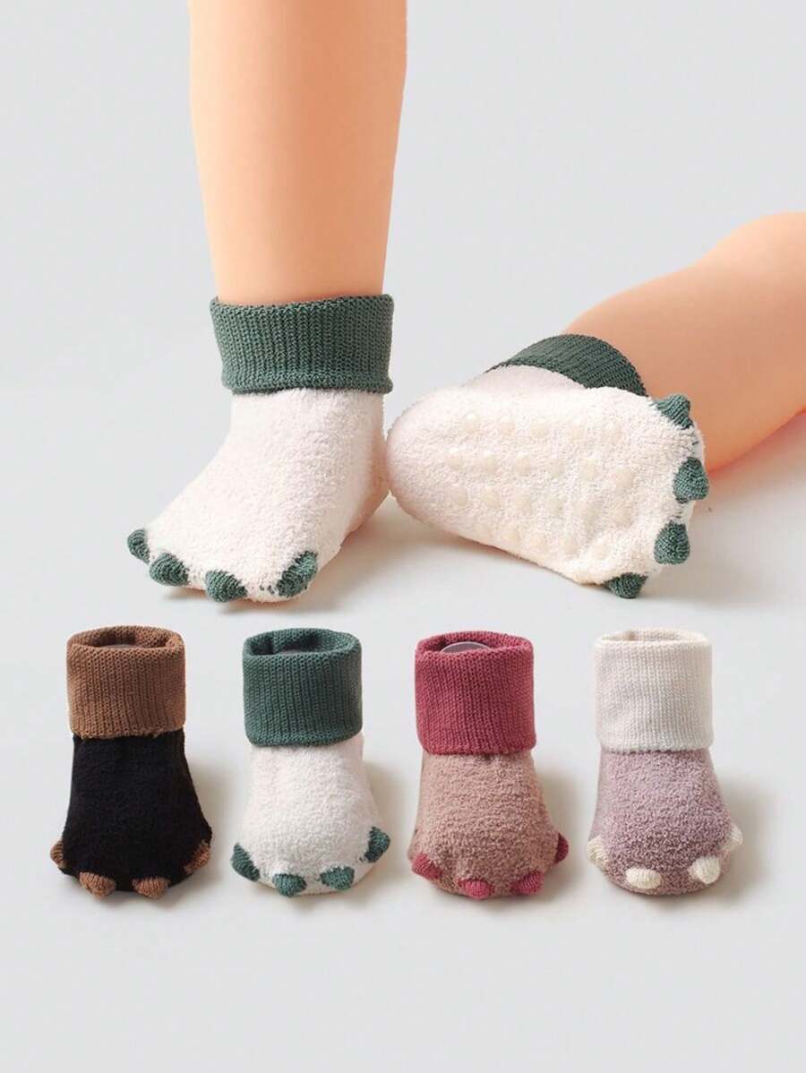 2 Pairs Newborn Baby Socks, Warm Toddler Anti-Slip Cartoon Dinosaur Claw Socks For Fall/Winter - Multicolor - View 1