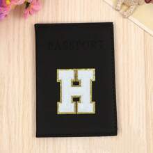 Chic Personalized Passport Holder For Women & Teens - Initial PU Leather Wallet With 26 Letter Patches, Stylish Travel Card Case, Perfect Unique Gift For Her, Enhance Your Jetset Style Travel Essentials School Back To School School Supplies Holiday Holiday Essentials Vacation Accessories Passport Cover - Black - View 19