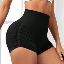 1pc 蜜桃臀健身瑜伽裤女高腰蜜桃臀速干紧身跑步健身裤螺纹纯色运动裤