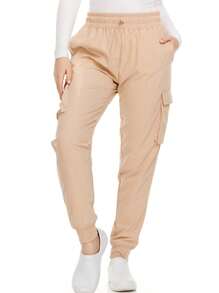 Women's Cargo Scrub Jogger Pants – 4-Way Stretch, Elastic Waist, Multiple Utility Pockets, Wrinkle-Resistant, Workwear For Nurses & Healthcare Professionals - 棕色 - 查看 1
