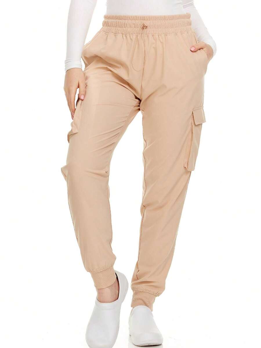 Women's Cargo Scrub Jogger Pants – 4-Way Stretch, Elastic Waist, Multiple Utility Pockets, Wrinkle-Resistant, Workwear For Nurses & Healthcare Professionals - 棕色 - 查看 1