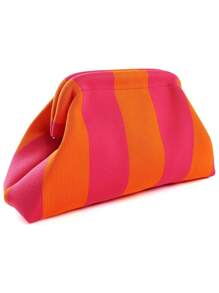 Mother's Day Gift, Knitted Bag, Women Cloud Bag, Striped Beach Bag, Fashion Clutch, Large Capacity Handbag, Casual Daily Cosmetic Bag, Underarm Evening Bag, Holiday Gift Bag, Perfect Gift For Family, Sisters, And Friends, Can Store All Beauty Essentials - Rose Red - View 4
