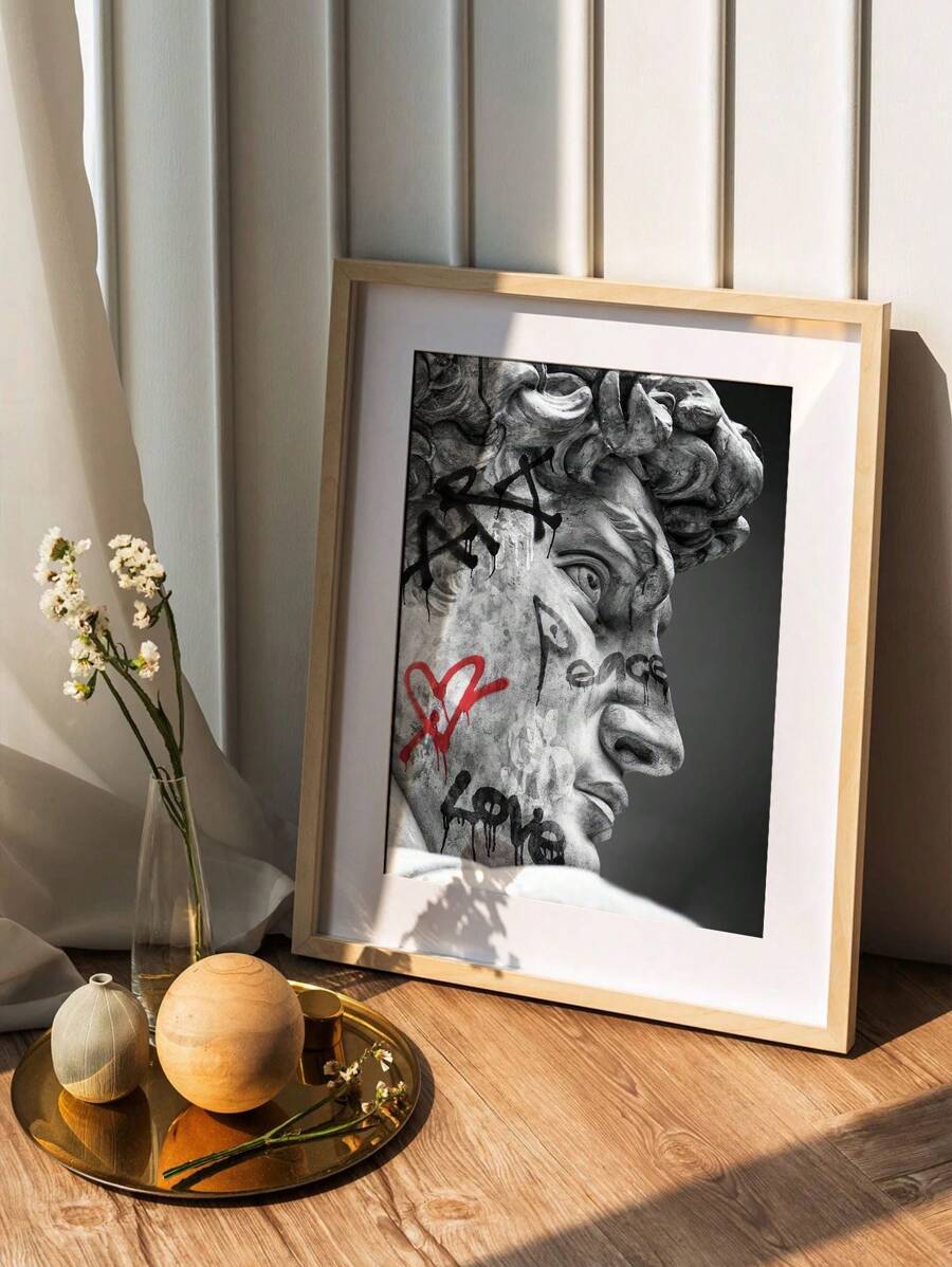 1件大衛雕像裝飾畫,黑白灰工業風客廳壁畫極簡主義藝術品,不含框架 - 黑與白 - 查看 1