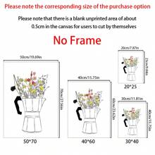 Conjunto de 2 carteles de impresión en lienzo estilo nórdico, arte de pared de lienzo con taza de café y flores, pintura artística para decorar la sala de estar, dormitorio, baño, oficina, pasillo, cocina, sin marcos, arte de pared moderno, carteles para habitación, elementos de decoración de habitación, decoración del hogar, decoración de habitación estética, decoración occidental