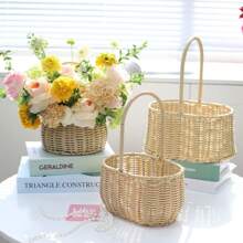 Mother's Day Handmade Flower Basket Rice Rattan Bamboo Bouquet Flower Basket Fruit Basket Flower Art Training Flower Arrangement Materials Outdoor Decor - Miteng سلة زهرة البطن البيضاوية الصغيرة - مشاهدة 1