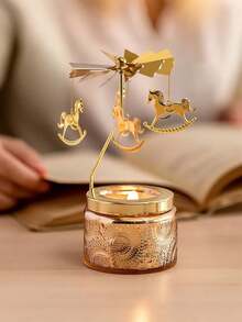 1个豪华优雅旋转金属烛台，含香薰蜡烛，送给女性、女友、姐妹、朋友的礼物，适合生日、婚礼、圣诞节、感恩节、周年纪念日、家居装饰、圣诞装饰、圣诞礼物 - 彩色 - 查看 4
