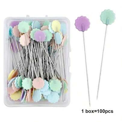100pcs/Box Sewing Quilting Tools, Tulip Shaped Basting Pins, Flower Shaped Positioning Pins, Suitable For Garment Cutting, Cross Stitch, DIY Crafts, Positioning Markers, Sewing Needles, Jewelry DIY Decoration, Crafts And Sewing Tools