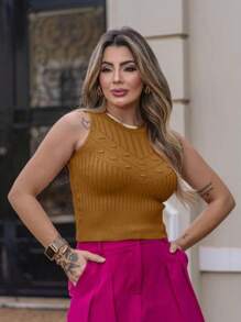 Lara Modal Knit Cropped Blouse Women's Fashion Blogger - Rỉ Nâu - Xem 1