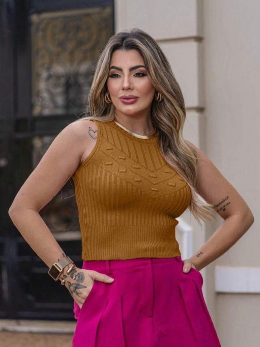 Lara Modal Knit Cropped Blouse Women's Fashion Blogger - Rỉ Nâu - Xem 1