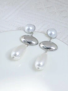 Mazuer 1 对优雅金色复古夏季海滩时尚泪珠椭圆形珍珠流苏耳环，高端设计礼物，适合女性、派对、毕业典礼、返校、日常、度假