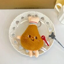 1 pieza Llavero de peluche con diseño de dibujos animados, llavero de poliéster casual y adorable con motivos de comida y bebida como hot dog, pata de pollo, hamburguesa, papas fritas, expresiones de comida, accesorio colgante para mochila, escuela, oficina, amigos, cumpleaños, vacaciones, de vuelta a la escuela, accesorio para coche, dije para bolsa, mochila