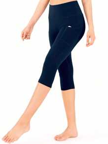 女式加大码卡普里紧身裤 女式高腰卡普里紧身裤 带口袋 瑜伽裤 运动卡普里裤